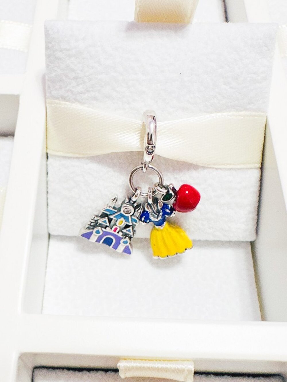 925 Sterling Silver Snow White Dress, Castle And Apple Dangle Charm Fits Pandora